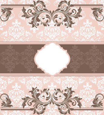 Vintage Davetiyeli süslü zarif soyut çiçek tasarım, pink gri. Vektör çizim.