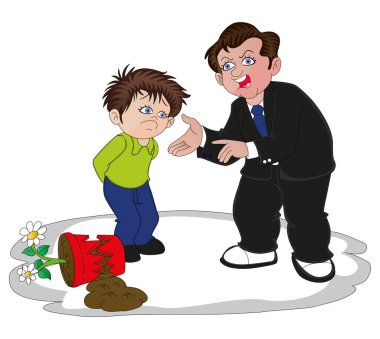 Vektör çizim çiçek pot kırma için oğlu azar işadamı.