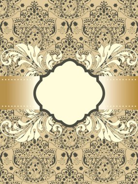 Vintage Davetiyeli süslü zarif soyut çiçek tasarım, gri şerit ile açık kahverengi üzerinde. Vektör çizim.