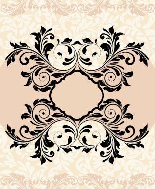 Süslü, zarif, soyut çiçek desenli bir davetiye kartı. Vektör illüstrasyonu.