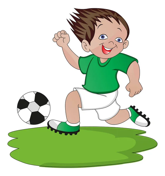 Vector Illustration Active Boy Playing Soccer Ball — Stock Vector