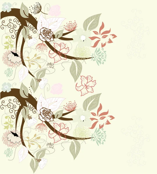 Árbol Abstracto Con Elementos Florales — Vector de stock