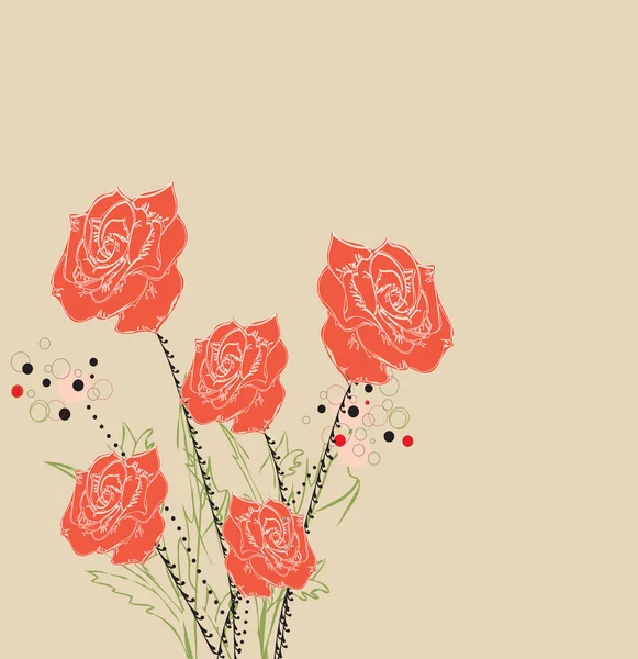 灰色のエレガントなグランジ抽象的な花柄のデザインは 赤いバラの花でビンテージの招待状 ベクトル図 — ストックベクタ