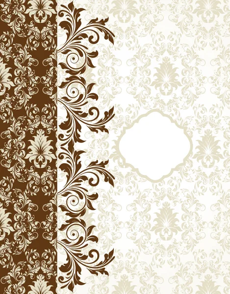 Vintage Invitation Card Ornate Elegant Abstract Floral Design Brown White — Stock Vector