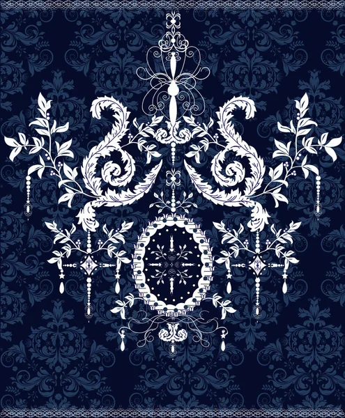 華やかなエレガントな抽象的な花柄のデザインで ミッドナイト ブルーに白のビンテージの招待状 ベクトル図 — ストックベクタ