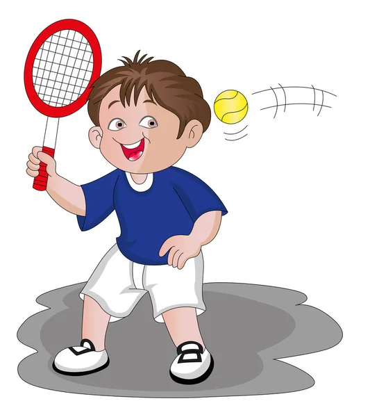 Ilustración Vectorial Del Niño Jugando Tenis — Vector de stock