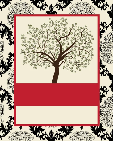 Vintage Invitation Card Ornate Elegant Abstract Floral Tree Design Black — Stock Vector