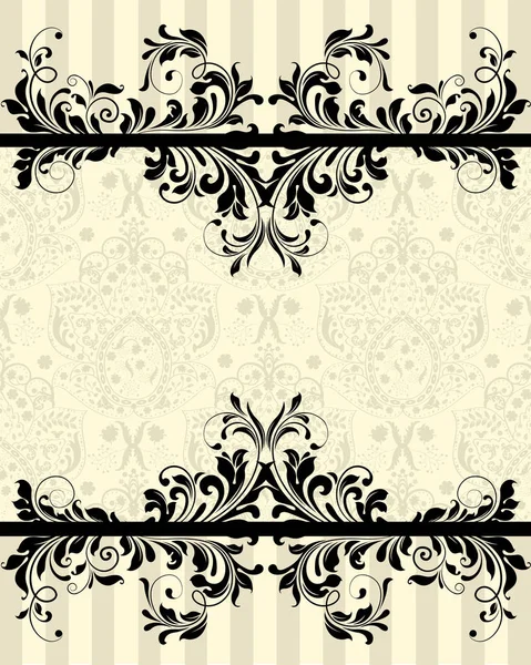 Cartão Convite Vintage Com Design Floral Abstrato Elegante Ornamentado Preto — Vetor de Stock