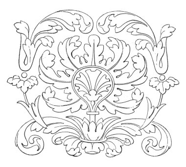 Goblen modeli, geri sandalye, vintage oyulmuş illüstrasyon. Magasin Pittoresque 1880