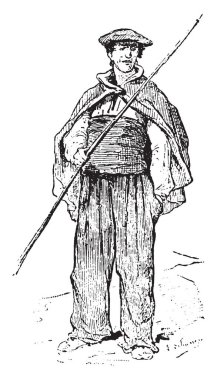 Bask, vintage illüstrasyon kazınmış. Sözlük kelimeler ve şeyler - Larive ve Fleury - 1895