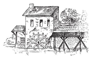 Mill race, vintage engraving. clipart