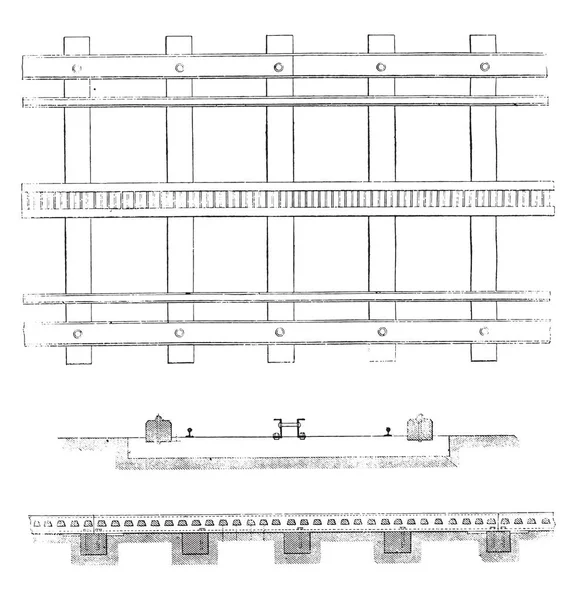 U snijdt langs de rek, vintage gravure. — Stockvector