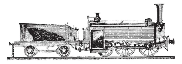 Локомотив і ніжний, розрив, вінтажне гравіювання . — стоковий вектор