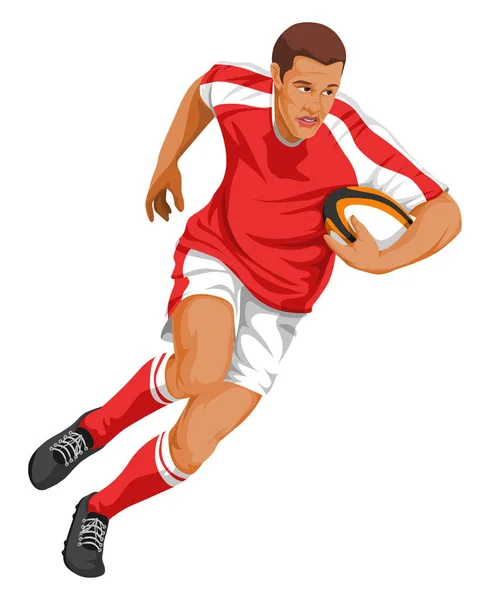 Vector Illustration Rugby Player Running Ball — Stock Vector