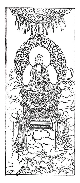 Buddha, vintage gravírování. — Stockový vektor