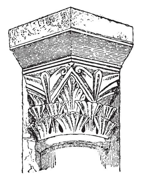 Capital Carlovingian, Cripta de St-Etienne Auxerre, vintage engra — Vetor de Stock