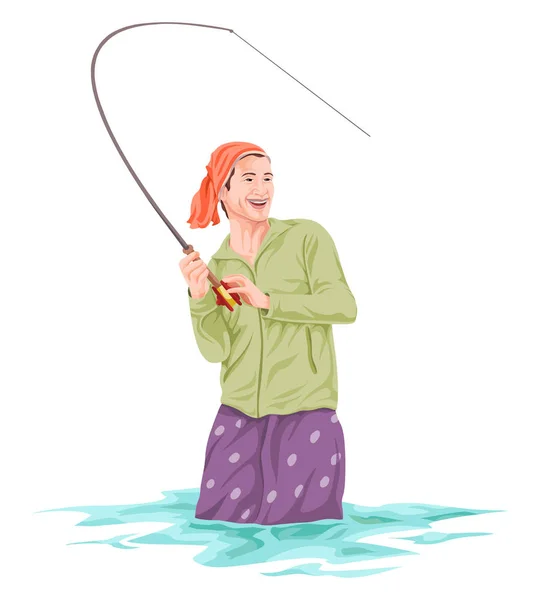 Vettore della pesca dei pescatori . — Vettoriale Stock