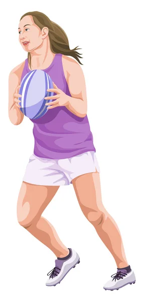 Ilustración Vectorial Una Mujer Jugando Rugby — Vector de stock