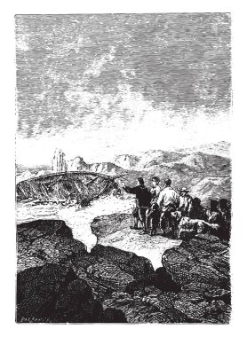 Gemilerinin incelerken, vintage illüstrasyon kazınmış