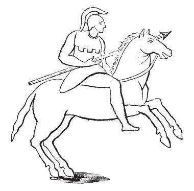 Tek binici, vintage oyma.