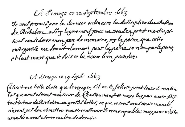 Facsímil de la escritura de la Fuente, grabado vintage . — Archivo Imágenes Vectoriales