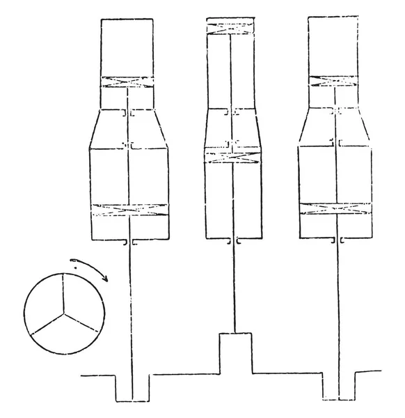 安排的圆筒和曲柄的香槟机器 老式雕刻插图 工业百科全书 1875 — 图库矢量图片