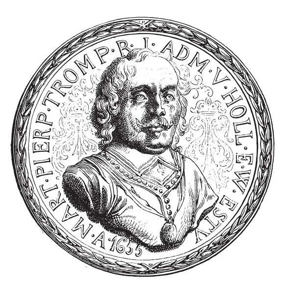 De Nederlandse admiraal Maarten Tromp, medaille bewaard in hotel Mint M — Stockvector