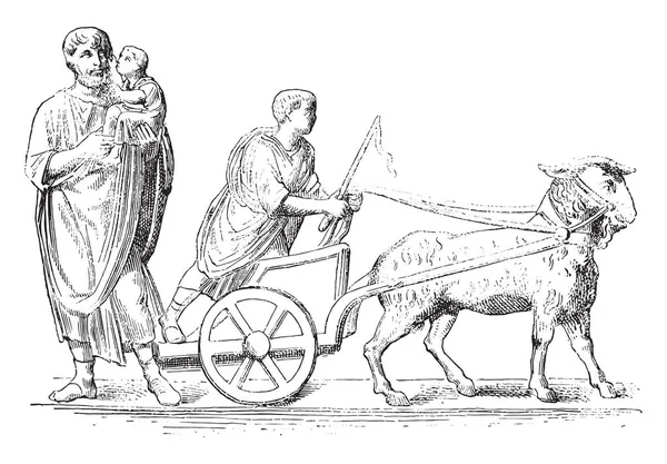 ヤギのけん引 ビンテージの刻まれた図 マガシンドス Pittoresque 1878 — ストックベクタ
