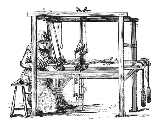 Loom Illustration Gravée Vintage Magasin Pittoresque 1877 — Image vectorielle