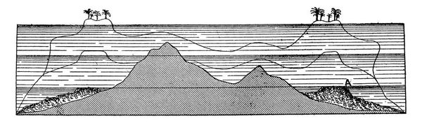 Вертикальная Секция Через Коралловый Остров Показывающая Последовательные Фазы Винтажные Гравированные — стоковый вектор