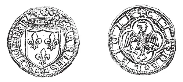 Prägestempel charles viii in italien, Vintage-Gravur. — Stockvektor