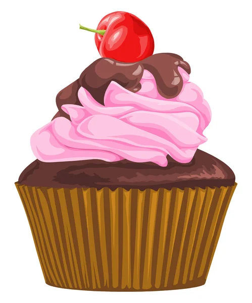 Ilustración Vectorial Cupcake Chocolate Con Cereza — Archivo Imágenes Vectoriales