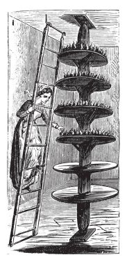 Hareketli piramit meyve, vintage illüstrasyon kazınmış.