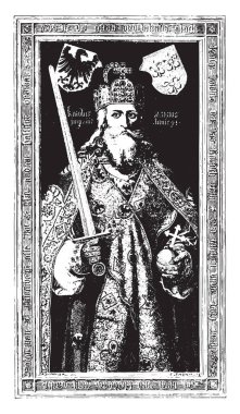 Charlemagne, albert son, vintage gravür baskı sonra.