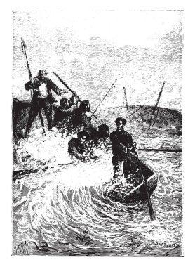 Balina neredeyse derinliğine, vintage oyma.