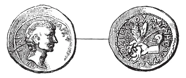 Moneda antigua con el retrato y el nombre de Cicerón, vintage e — Vector de stock