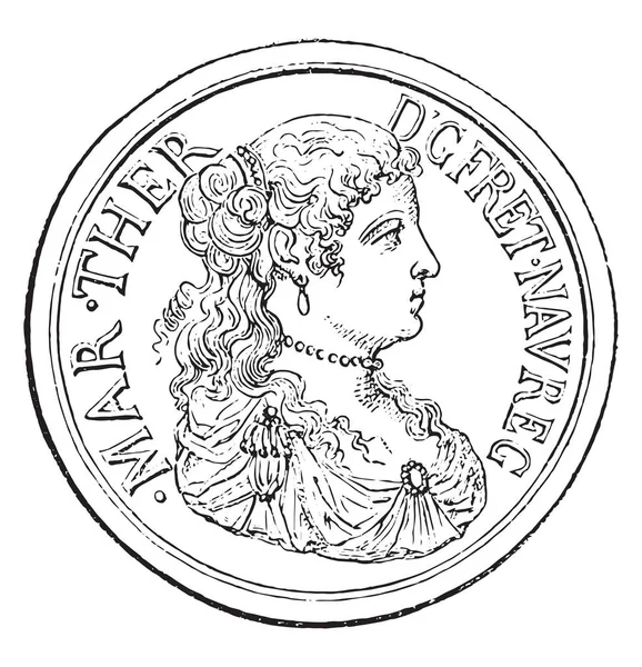 Maria Theresa, koningin van Frankrijk, vintage gravure. — Stockvector