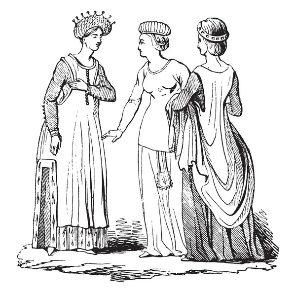 リチャード二世の下で女性衣装ビンテージ彫刻. — ストックベクタ
