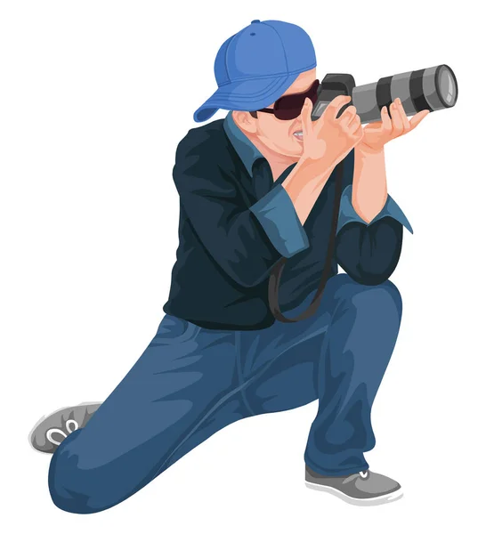 Vector Illustration Man Photographing Slr Camera — Stock Vector