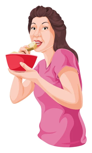 Εικονογράφηση Διάνυσμα Γυναίκα Τρώει Από Μπολ — Διανυσματικό Αρχείο