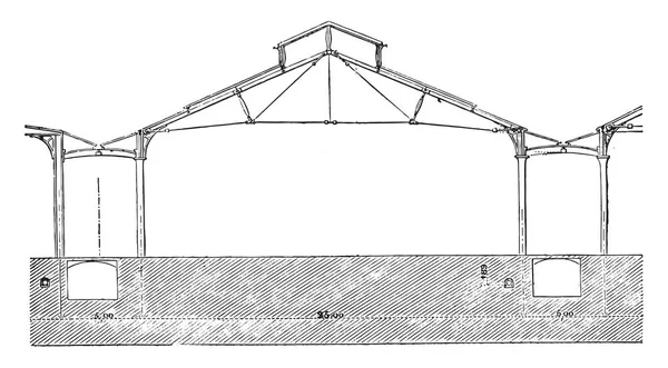 Exposition universelle de 1867, section verticale d'un pavillon, sh — Image vectorielle