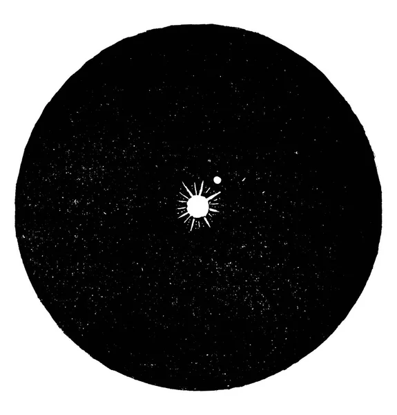 从远处看到的太阳和大地形成了一颗双星 复古刻插图 地球在人之前1886 — 图库矢量图片