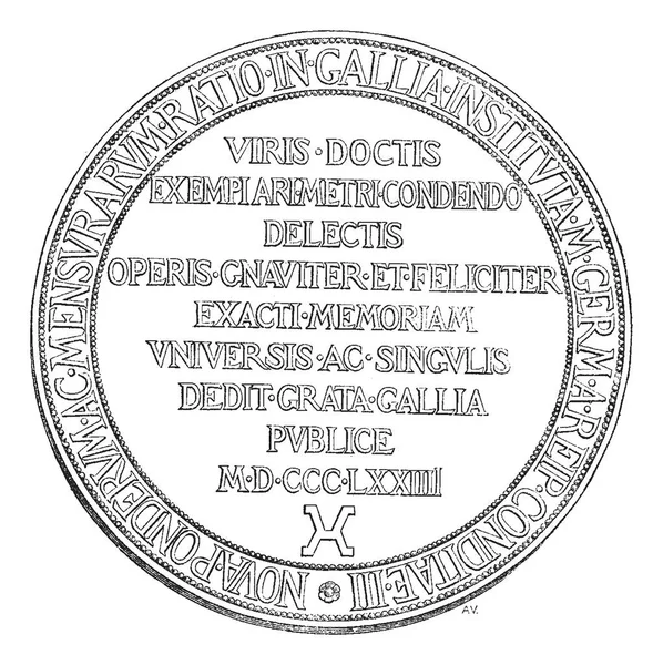 Reverso Medalla Del Comité Del Medidor Ilustración Grabada Vintage Magasin — Vector de stock