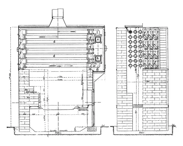 Μετασχηματιστή Superheater Ατμού Σύστημα Maiche Παλιάς Χρονολογίας Χαραγμένο Εικονογράφηση Βιομηχανική — Διανυσματικό Αρχείο