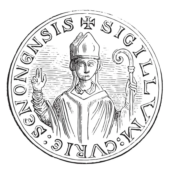 Sceau Direction Officielle Figure Archevêque Vue Face Portant Pallium Illustration — Image vectorielle