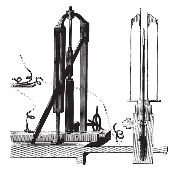 Cailletet Apparatus Liquefaction Air Vintage Engraved Illustration Magasin Pittoresque 1878 — Stock Vector