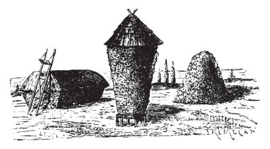 Saman yığınları, vintage oyma.