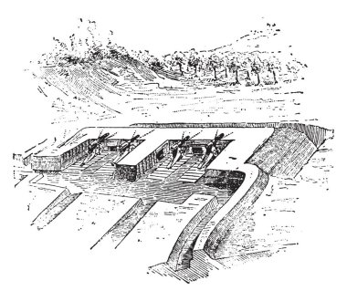 Kuşatma pil, vintage illüstrasyon kazınmış. Sözlük kelimeler ve şeyler - Larive ve Fleury - 1895