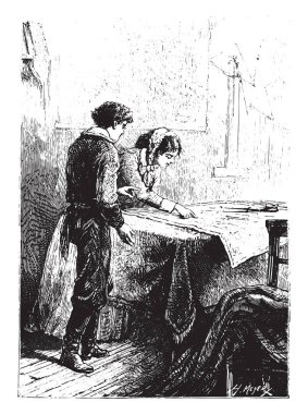 Bayan Weldon yaslanmış bu haritada, vintage oyma.