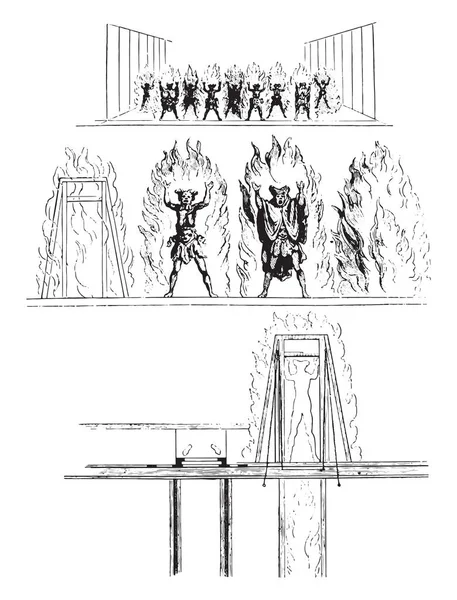 Opera alatt Louis Xiv, színház gépek, démonok a lángok, v — Stock Vector